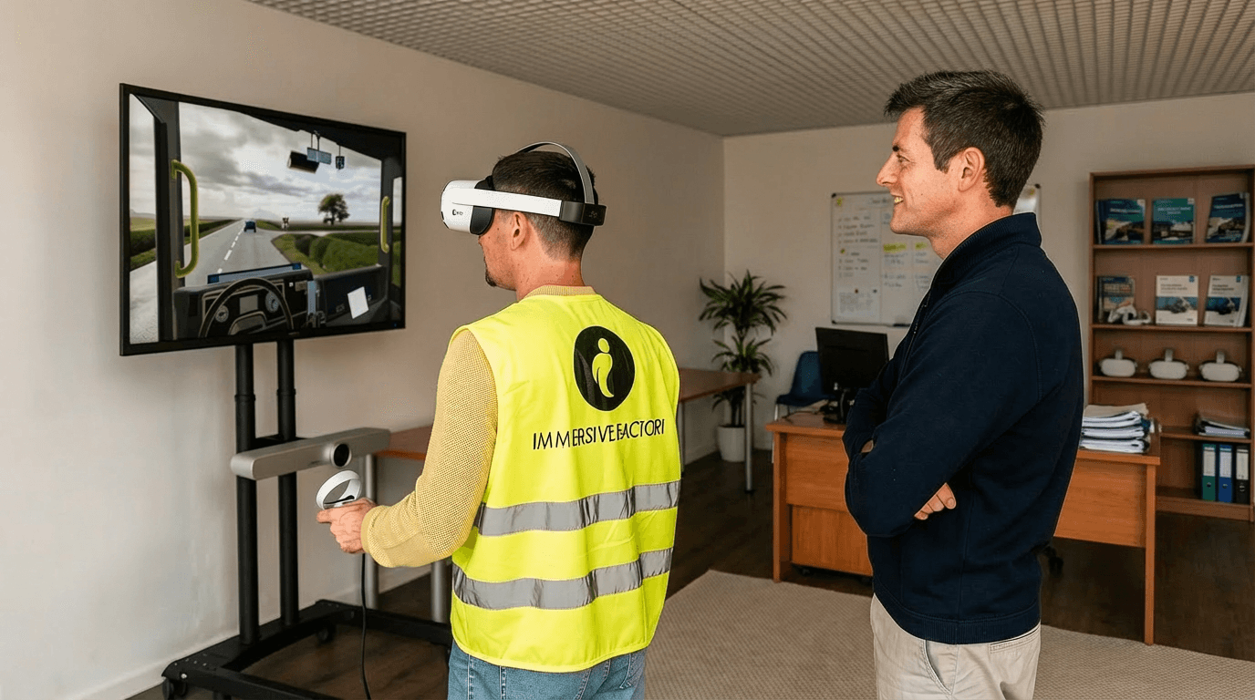 A man using a VR headset to train on workplace safety