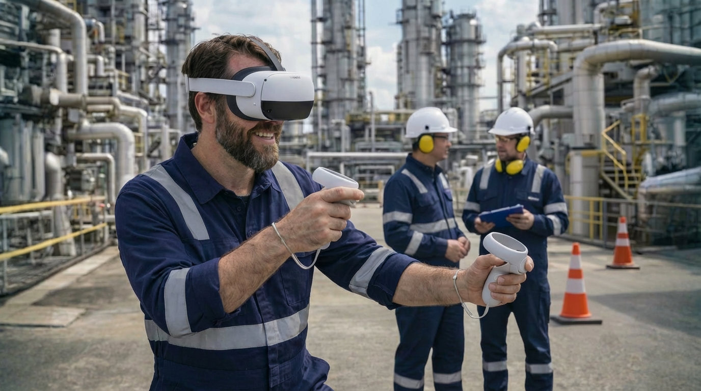 Ein Petrochemie-Arbeiter mit VR-Headset